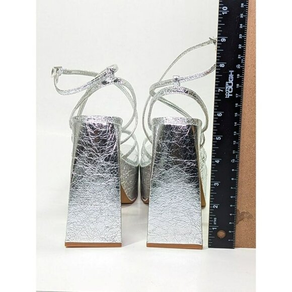 Aqua Chance Strappy Open Toe Platform Block Heels Silver Size 8 (MSRP $118) - Picture 7 of 9